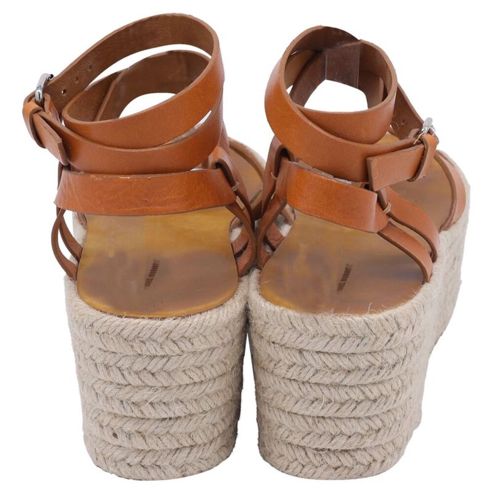 Isabel Marant Thong Ankle Strap Espadrille Wedge Sandals in Brown Leather - Picture 5 of 8